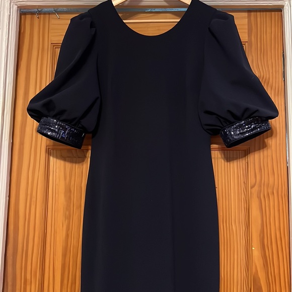 Calvin Klein Navy Sequined Puff-Sleeve Gown - Picture 6 of 14